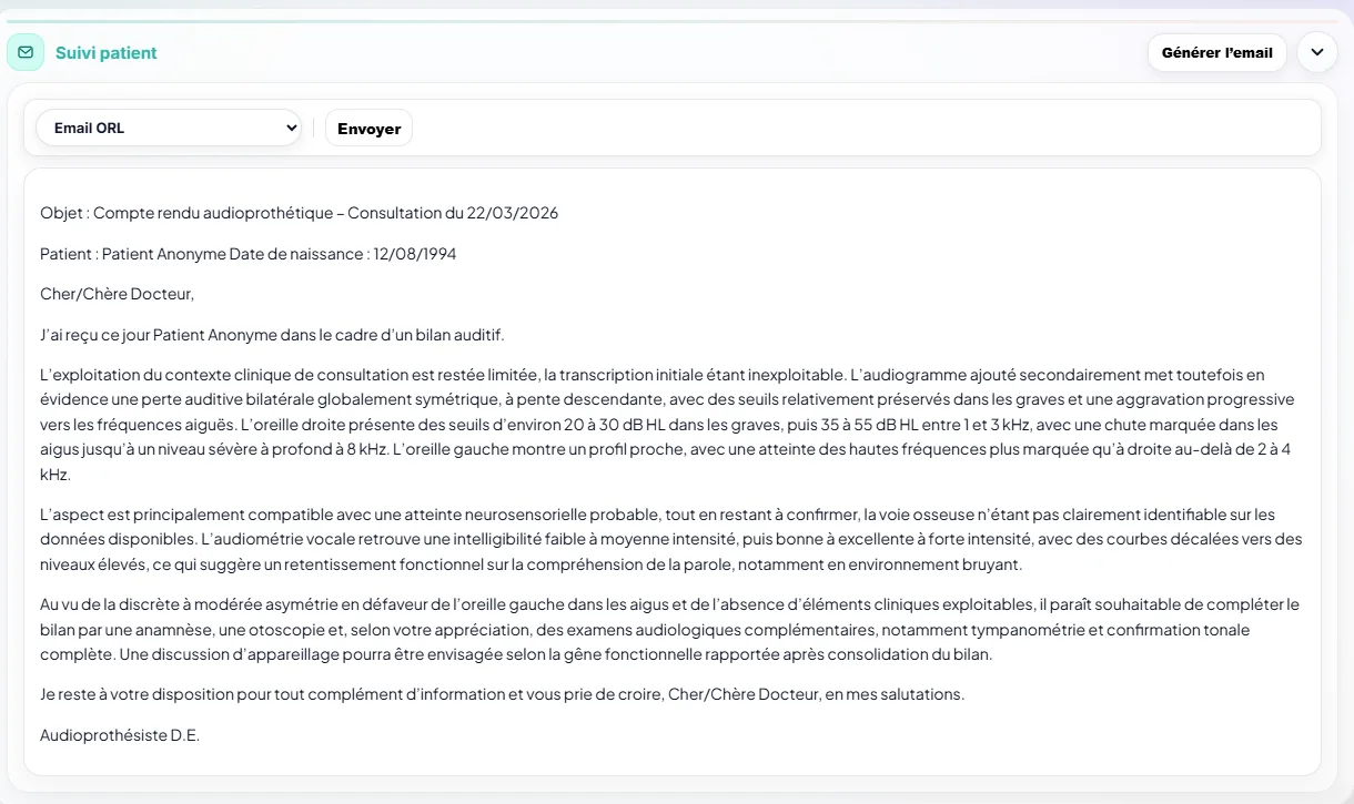 Email ORL généré et modifiable dans Aude
